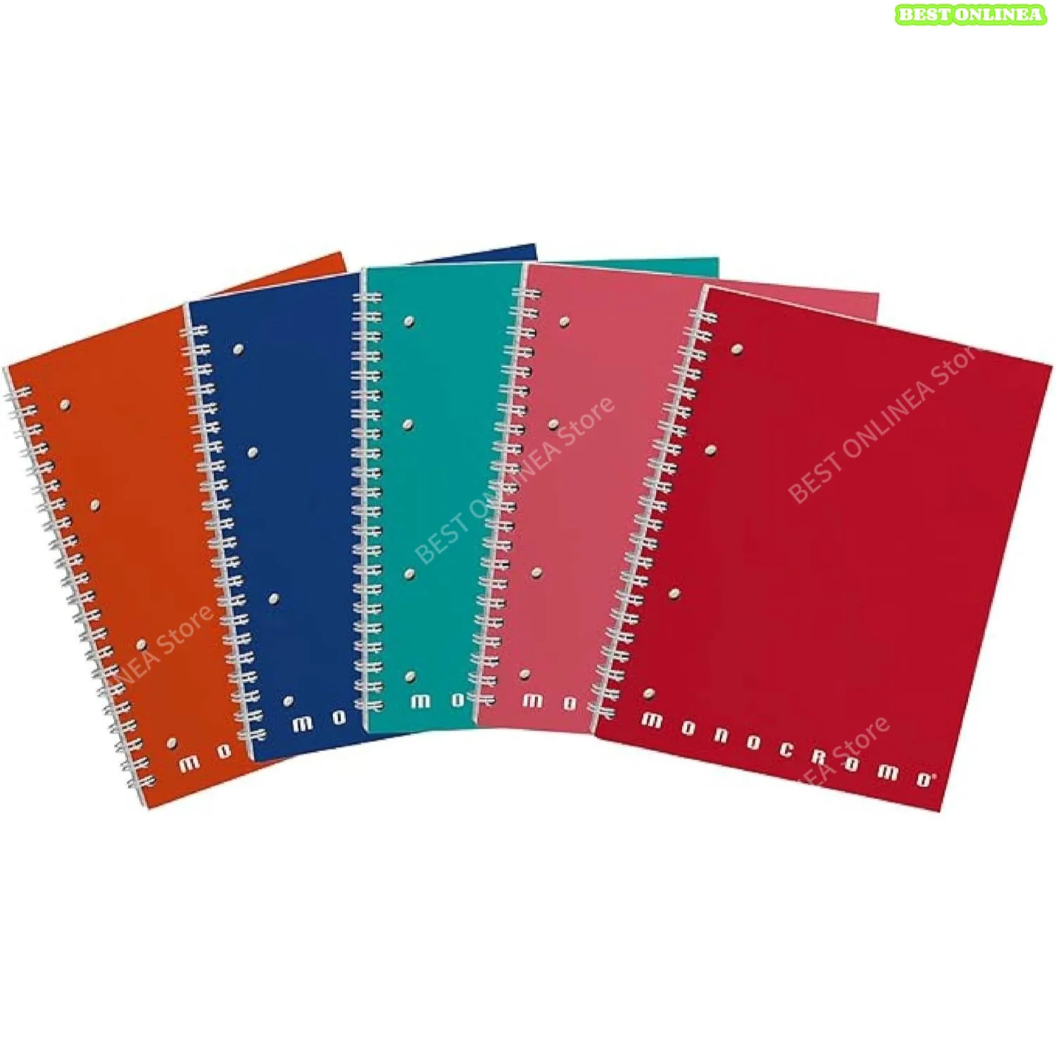5 quaderni Maxi Spiral monocromatici, confezione da 5, con 4 fori interni e microperforazioni (5M-4M-1R), carta da 80 g, formato A4 22 x 29,7 cm, confezione da 5