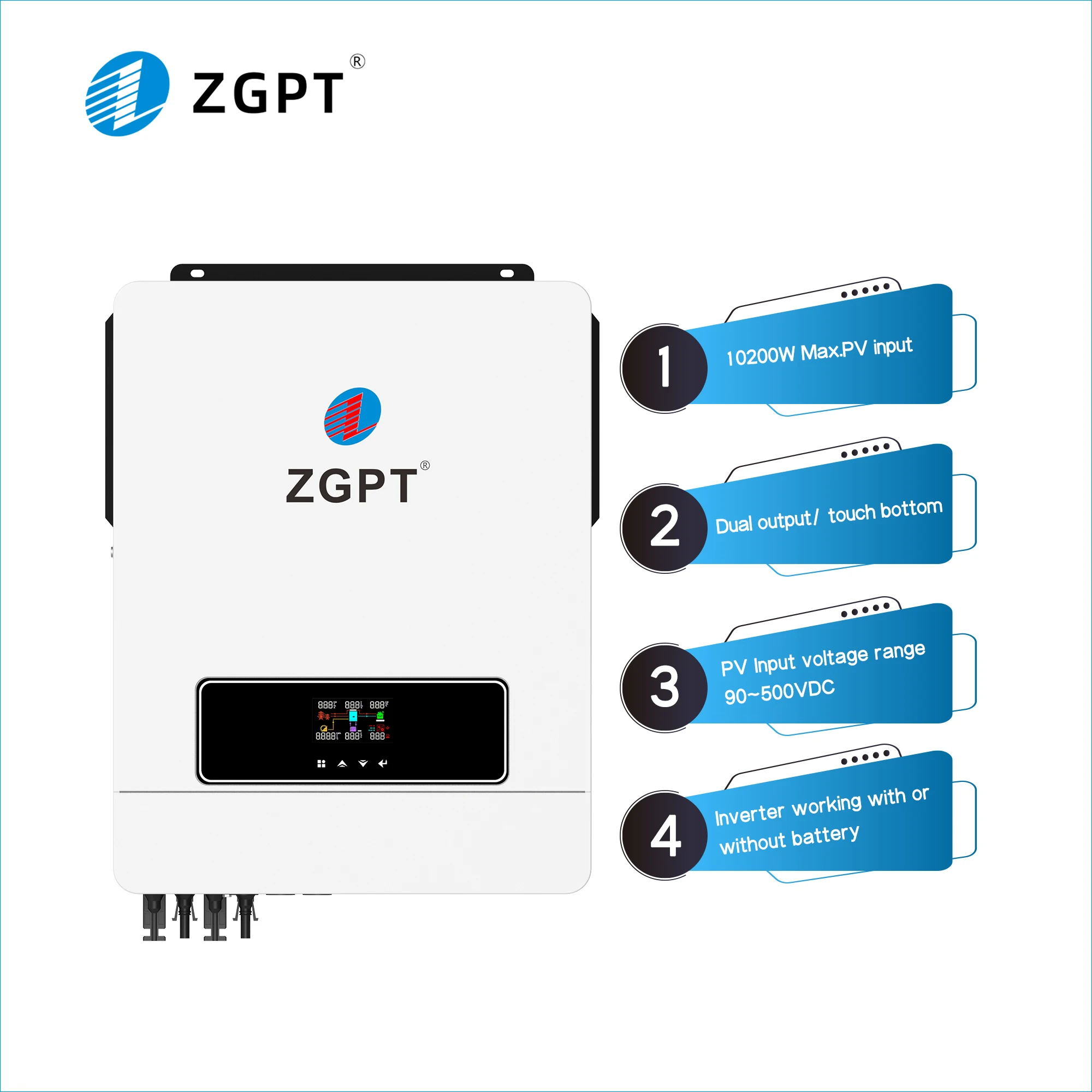 ZGPT 7000W 8000W 10000W 48V Off grid hybrid solar inverter 6kw inverter Solar Inverter MPPT Charger for Household