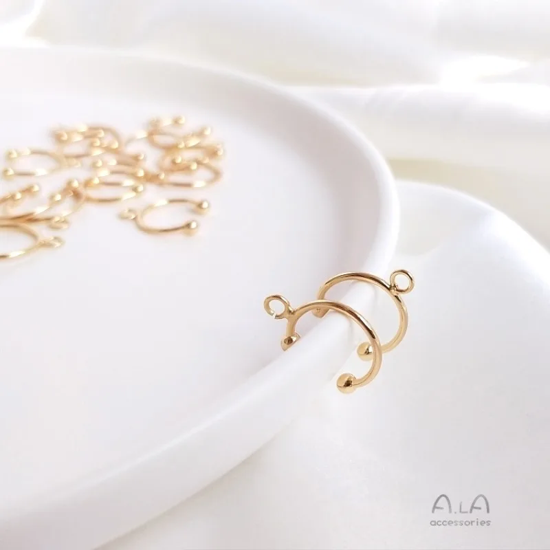 14K Gold Color Ribbon Holes U-shaped C-shaped Ear Clips With Rings Handmade DIY Earrings With Hanging Rings Ear Bone Clips
