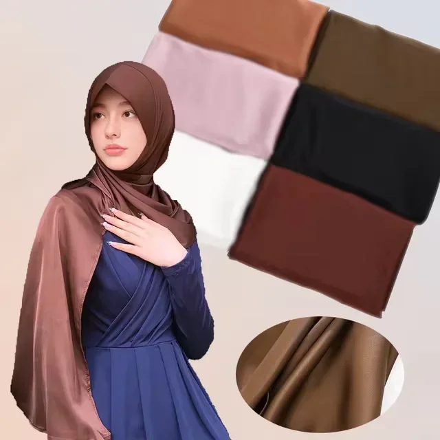 عالية الجودة وشاح من الساتان النساء المسلمات الحجاب الحجاب والأوشحة شال التفاف عمامة الإسلام سرق عصابات Bufanda Foulard 120*60 سنتيمتر #2