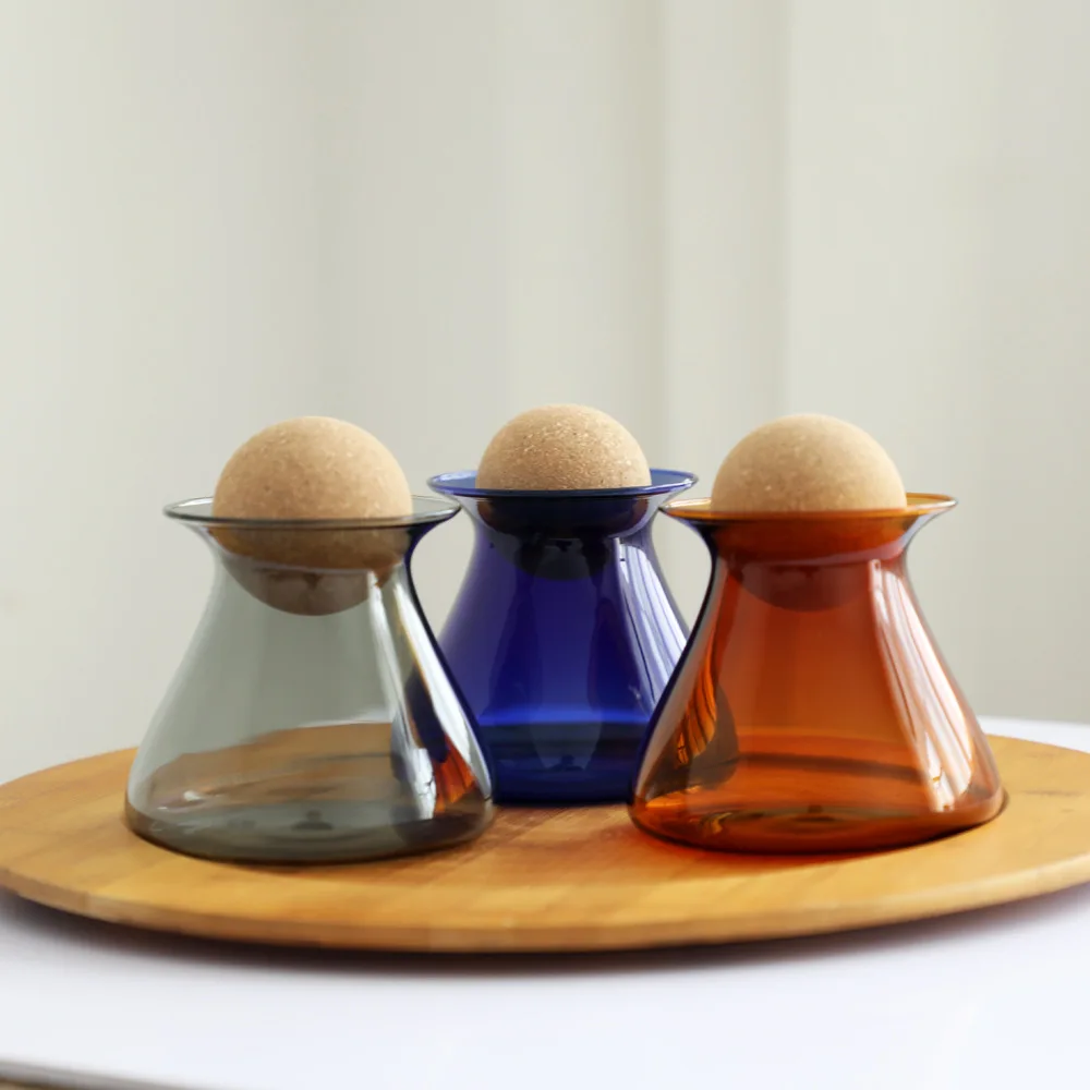 High Borosilicate Colored Glass Storage Tank Coffee Bean Can Tea Can Cork Cork Ball Storage Tank Sealed Tank