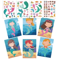 Kids Creative Make A Face Stickers DIY Make Your Own Mermaid Sticker Party Favors Children Girls Puzzle Toys Birthday Gifts