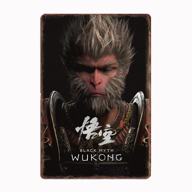 

Черный миф, художественный постер Wukong, печатный металлический знак, постер, декор для гаражной комнаты, автомобильный клубный жестяной Декор для дома