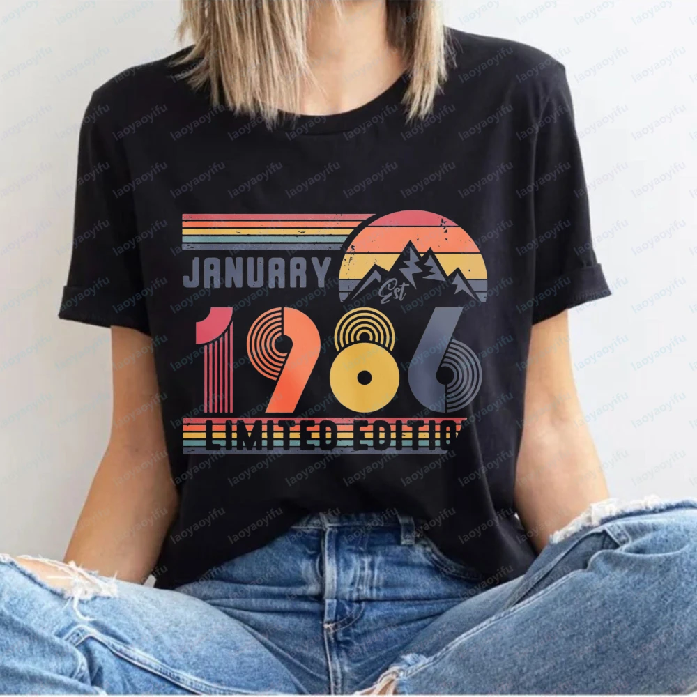 Limited Edition 1986 T Shirt Vintage Sunset Mountain Graphic Tee 40th Birthday Gift Unisex Retro Cotton Tops Women Clothes
