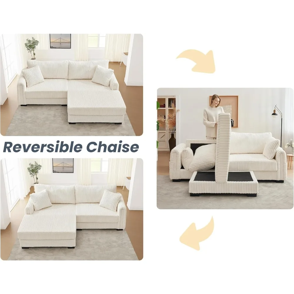 أريكة مقطعية على شكل حرف L، أريكة سروال قصير كبيرة الحجم مع كرسي قابل للعكس، منفذ شحن USB، جيب جانبي #5