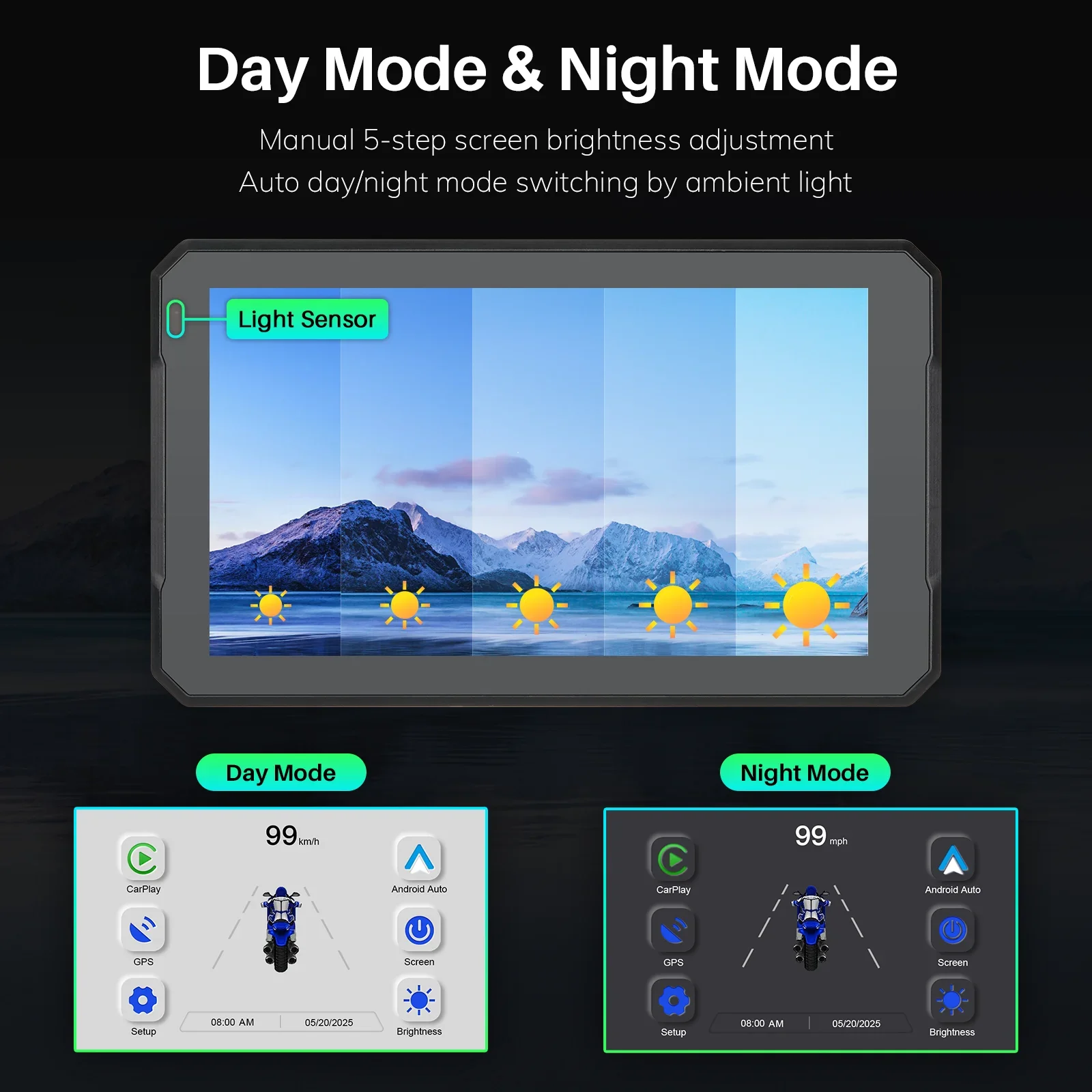 Android Auto Airplay Display 7-Inch for BMW Carplay Motorcycle Wireless CarPlay  Screen Portable Moto Monitor IPX7