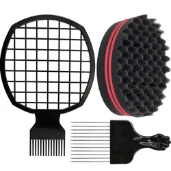 Hair Brush Sponge for Dreads Twists Big Holes Metal Hair Pick Comb Double-sided Breathable Perm Styling Brush for Hair Styling