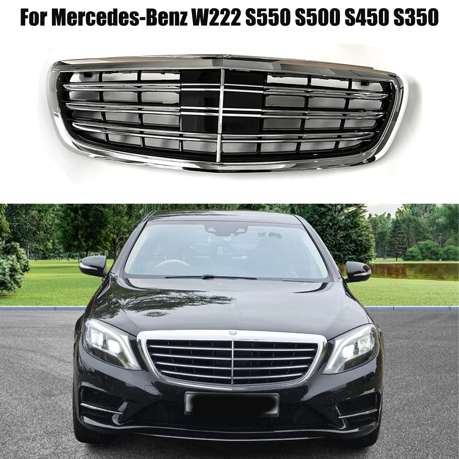 Front Racing Facelift Radiator GrilleFor Mercedes-Benz W222 S550 S500 S450 S350 2014-2020 With ACC Black Chrome
