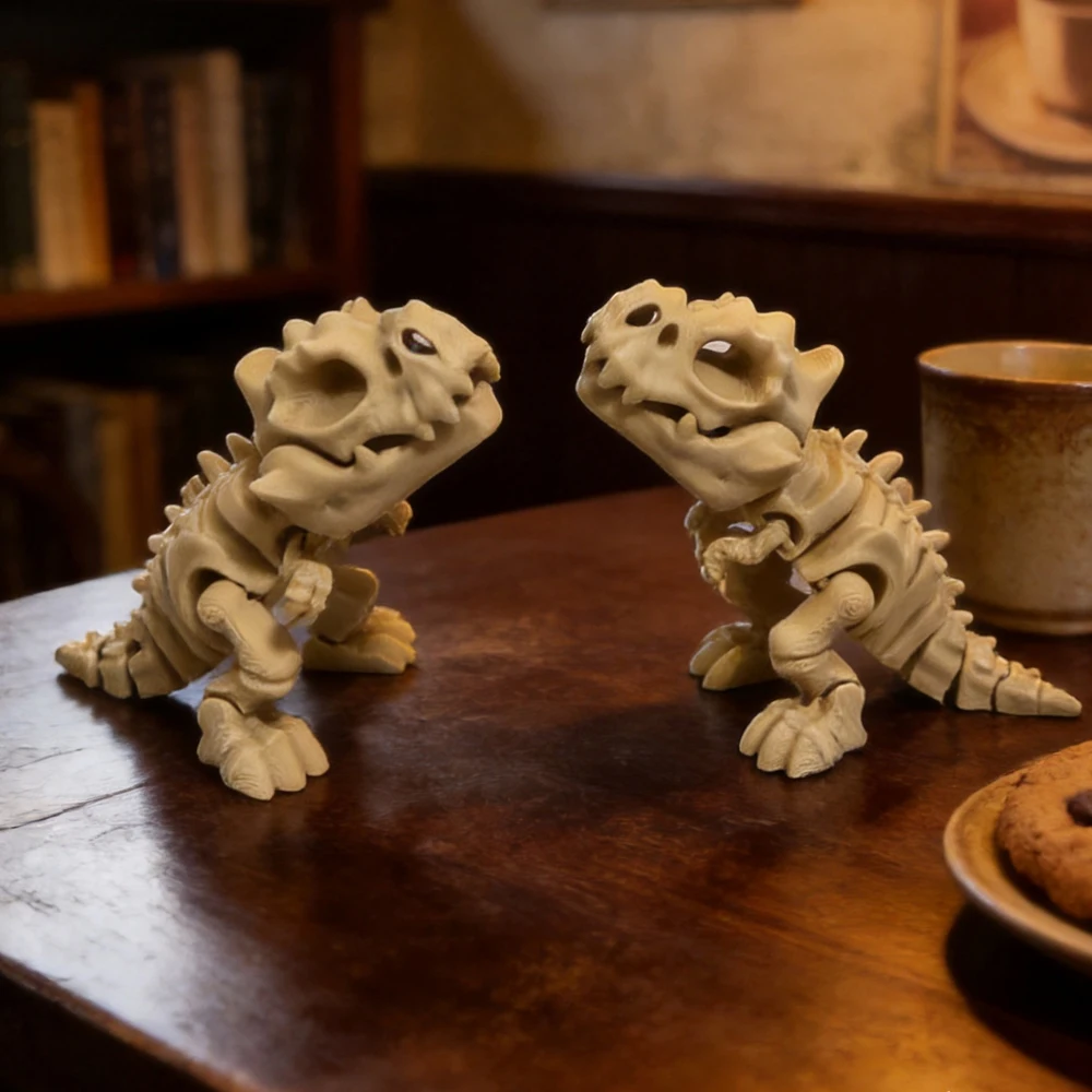 3D Printed Cute Articulated Dinosaur Decor Keychain Tyrannosaurus Rex Skeleton Rotatable Joints T-Rex Stress Relief Gift