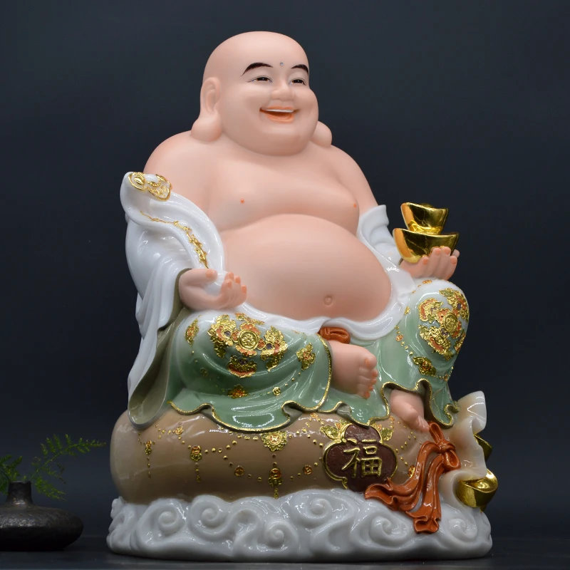 high grade Buddha statue Asia Home store company Shrine GOOD LUCK RUYI God of wealth Maitreya Buddha jade gilding Sculpture