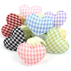 70Pcs 3*3.5cm Plaid Fabric Heart Padded Appliques For DIY Headwear Hairpin Crafts Decoration Clothing Accessories