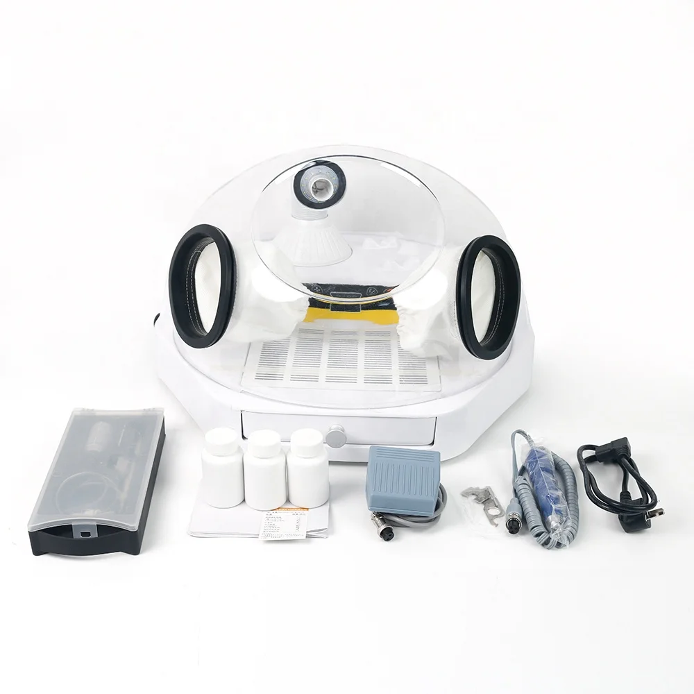 Dental Lab LED Light Touch Screen 4 in 1 Brushless Micromotor Handpiece Sandblaster Pen Dust Collector System with Foot Switch