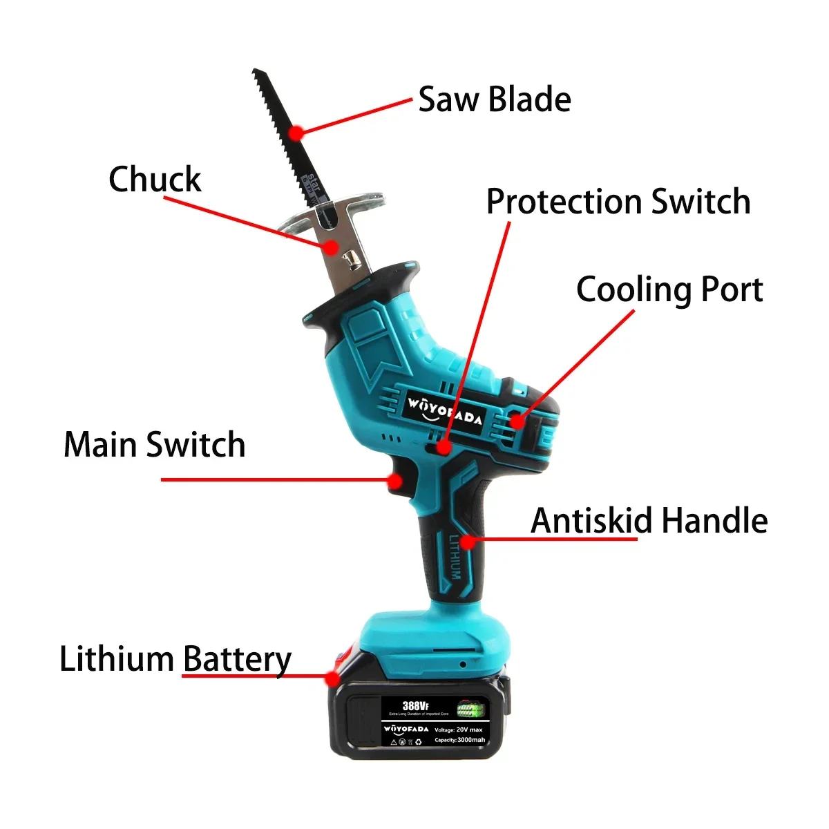 Cordless Reciprocating Saw Multifunctional Lithium Reciprocating Saw Chainsaw Wood Metal PVC Pipe Cutting For Makita 18V Battery