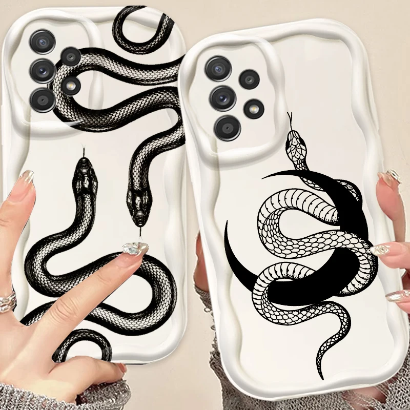 064-Luxury Art Snake For Samsung A55 A54 A53 A52 A35 A34 A33 A32 A25 A24 A23 A22 A21S A15 A13 A14 5G Wave Oil Back Phone Case