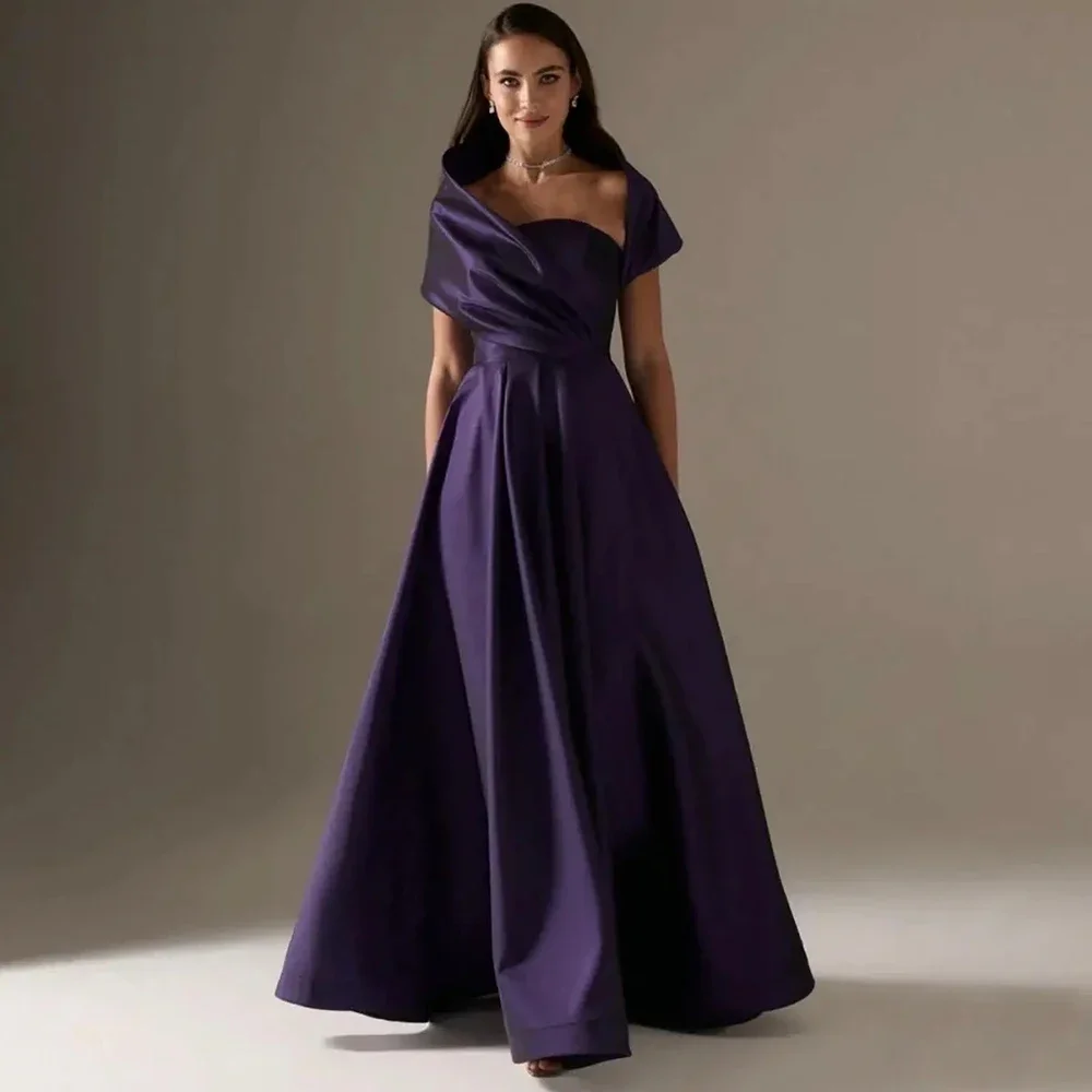 

Saudi elegant Elegance Off-the-shoulder A-line Satin Evening Dresses, Clean-cut Floor length Zipper Prom Party Dresses