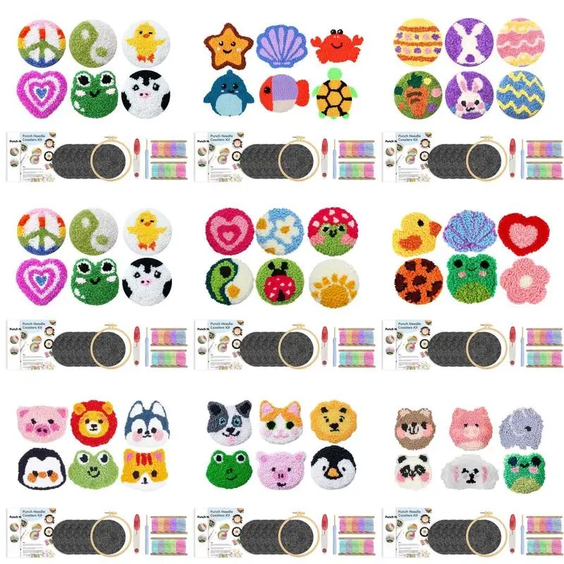 

GATYZTORY Cartoon Animal Pattern Punch Needle Coaster Kit Easy DIY Punch Needle Embroidery Kit for Beginners Adults Kids Coaste