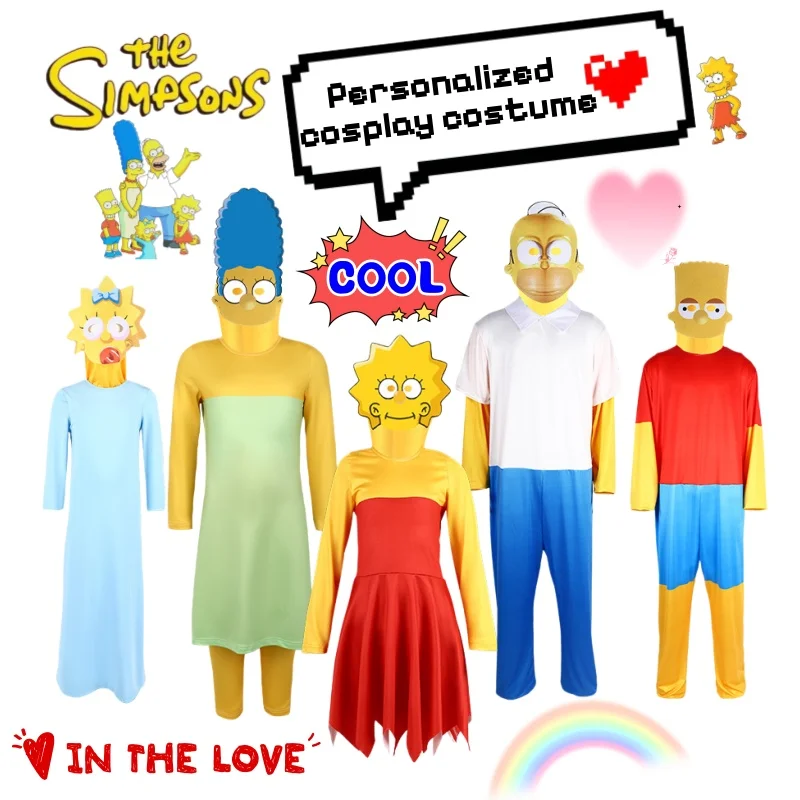 

Новый костюм для косплея «Симпсоны»: Мардж, Барт, Лиза, Гомер. Креативный костюм для выступлений, аниме, мультфильмов, сценических представлений.