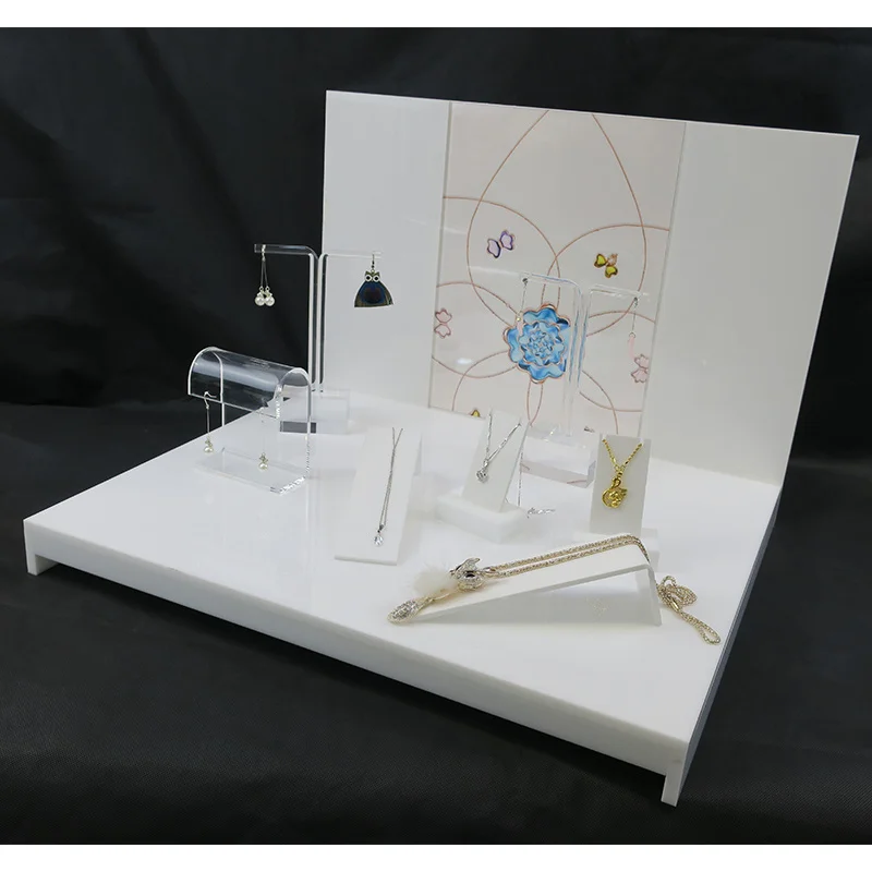 custom.Custom White Jewelry Shop Counter Exhibitor Rack Acrylic Jewellery Display