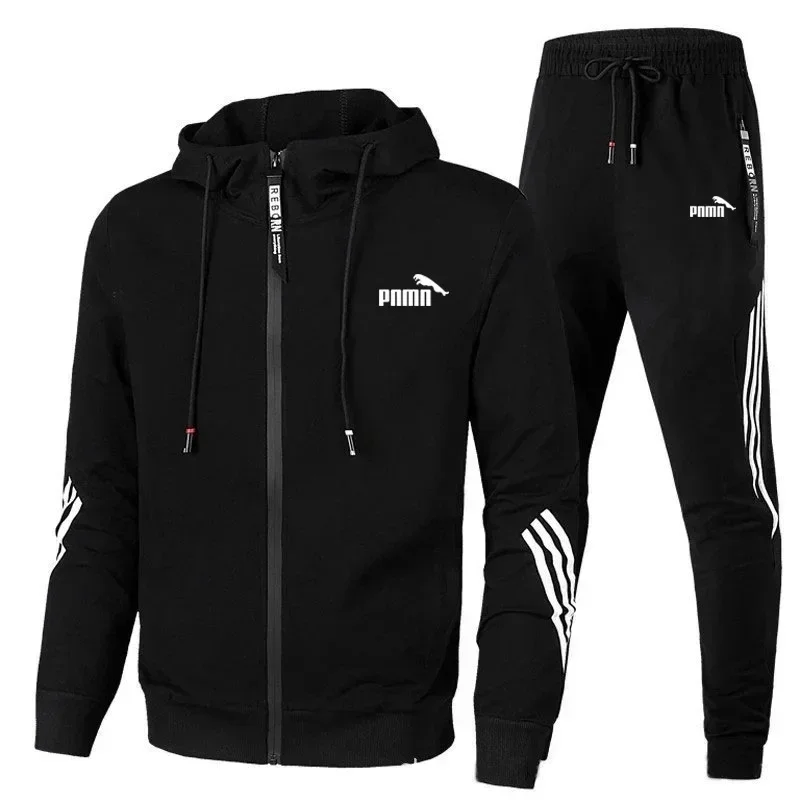 2024 Men's hooded zip-up sweatshirt + pants, casual running sportswear, sportswear, spring and Autumn two-piece clothing,