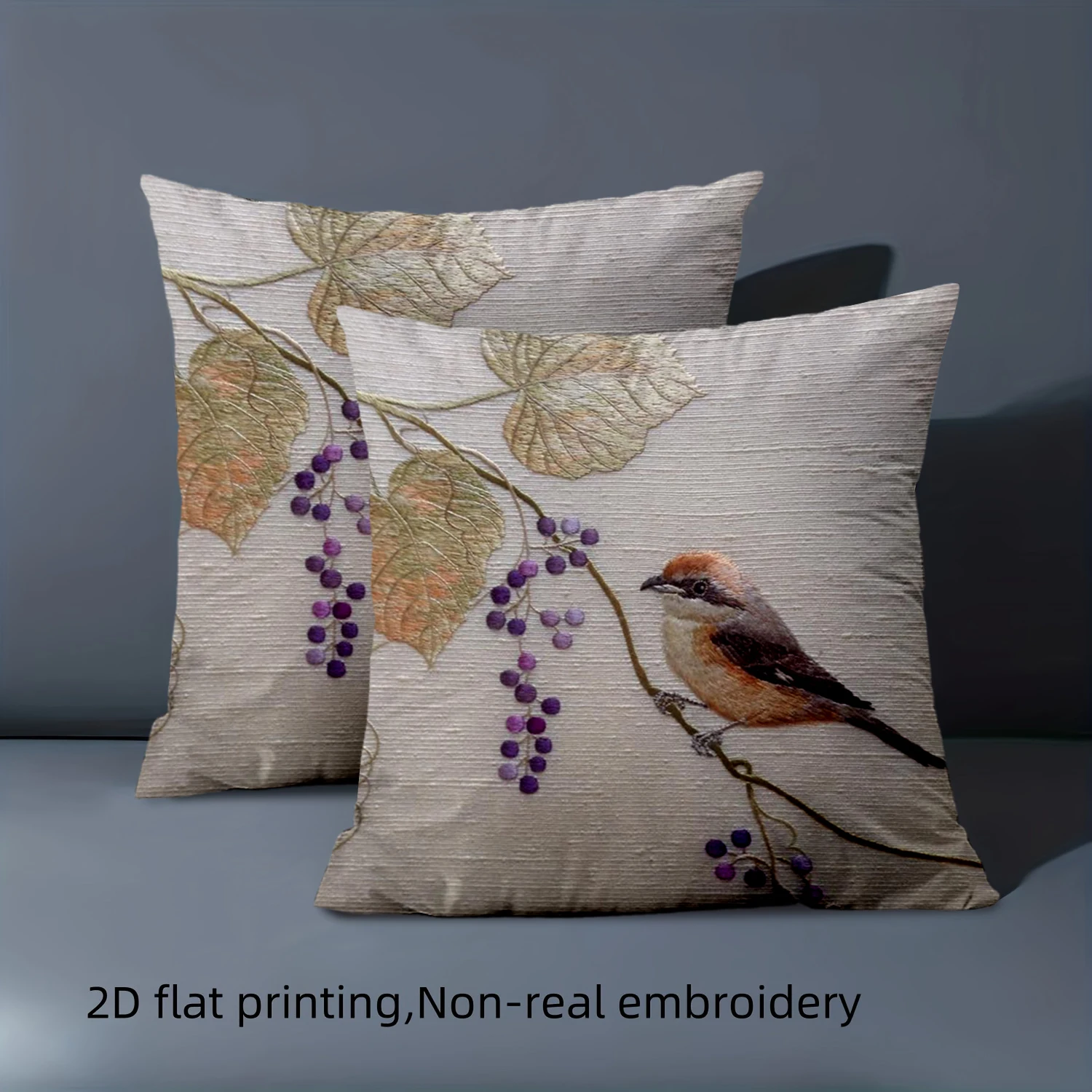 

1 pillowcase 2D flat printing Bird on Vine Branch Patterned Cushion Pillow Polyester pillowcase sofa decorative cushion cover
