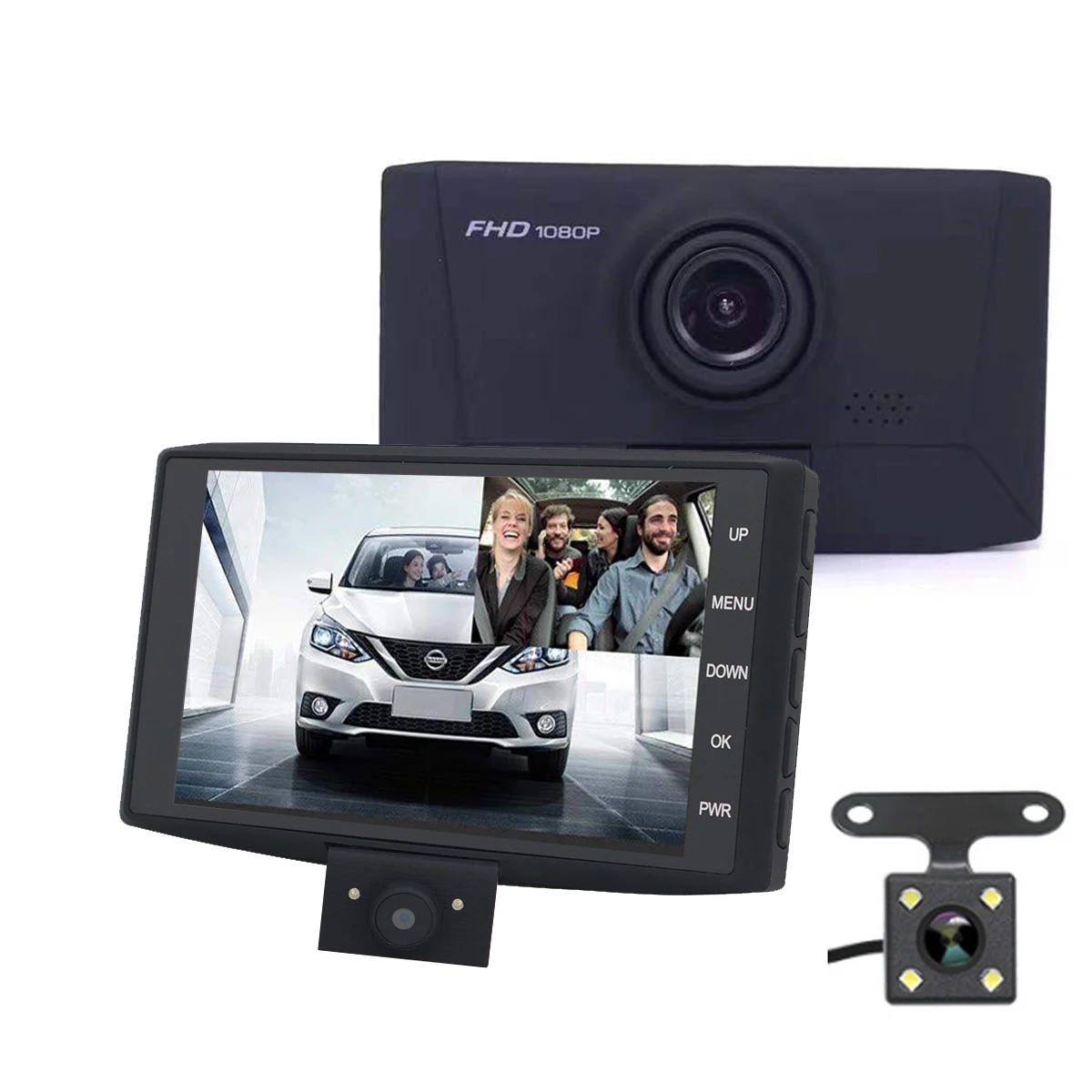 4-Inch 3-Camera 1080p Dashcam with LCD Screen 170 Degree Night Vision & Loop Recording Three Lens Video Recorder for Z53