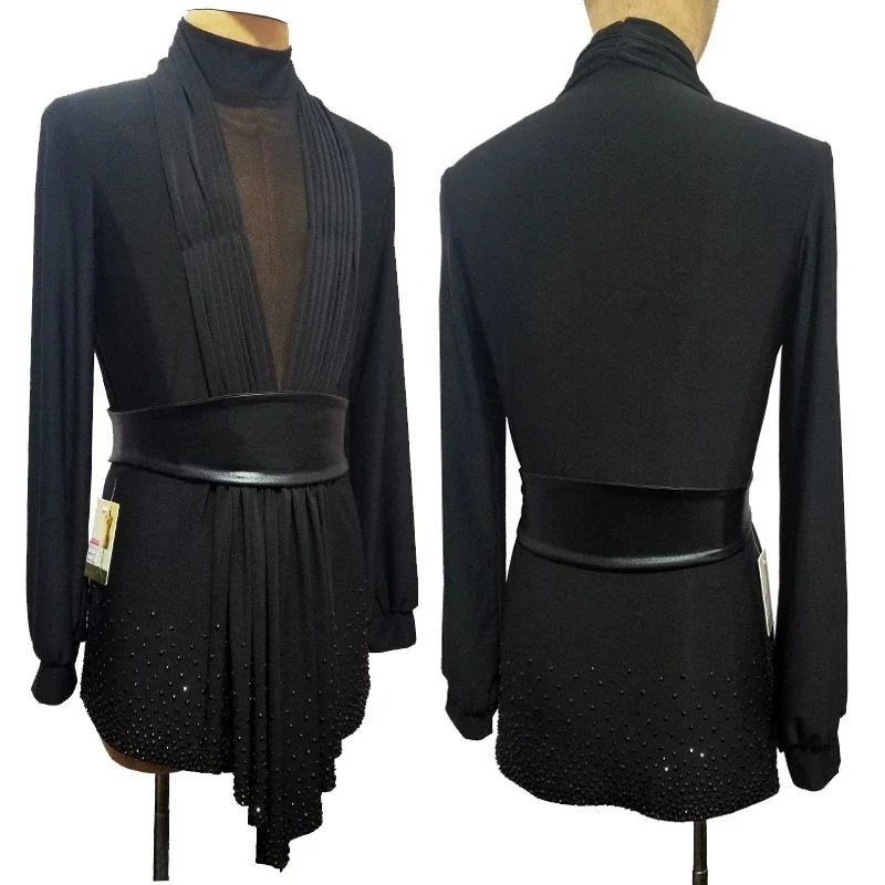 Chemise de danse de salon avec biscuits noirs pour adultes, costume de performance, ChaCha, Tango, Régions ba, compétition de danse latine masculine, Y-