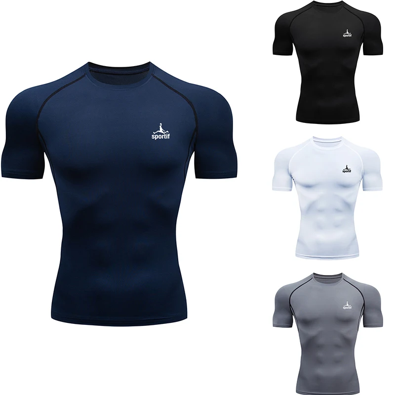 Men Running Compression T-shirt Short Sleeve Sport Tees Gym Fitness Sweatshirt Male Jogging Tracksuit Homme Athletic Shirt Tops