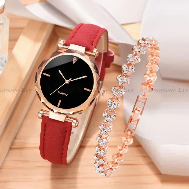 Conjunto de 2 uds de reloj de lujo para mujer, pulsera con diamantes de imitación, reloj de pulsera a la moda, relojes informales para mujer, conjunto de pulsera