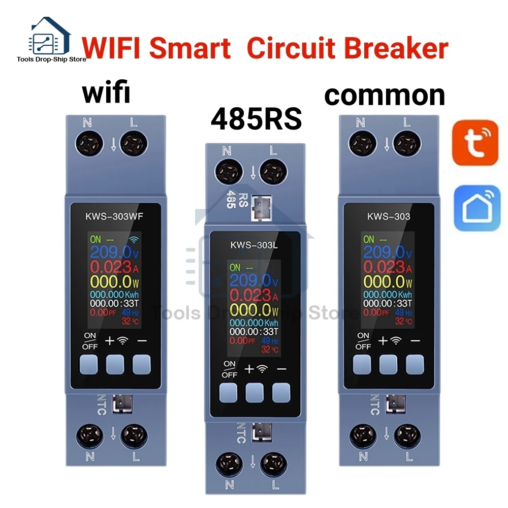 KWS-303 40A Tuya WIFI Smart Switch Circuit Breaker LED Energy Meter KWh Power Metering Timer Relay Remote Control Smart Life APP