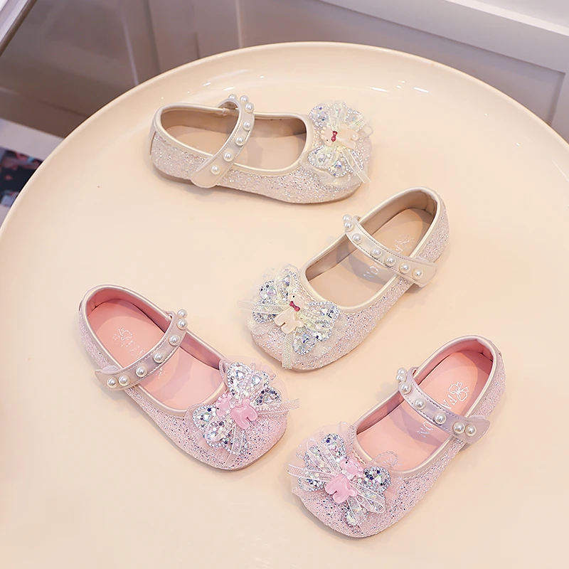 

Elegant Girls Leather Shoes Cute Glitter Children Party Wedding Shoes Sweet Princess Non-slip Soft Kids Ballet Dress Flat Shoes