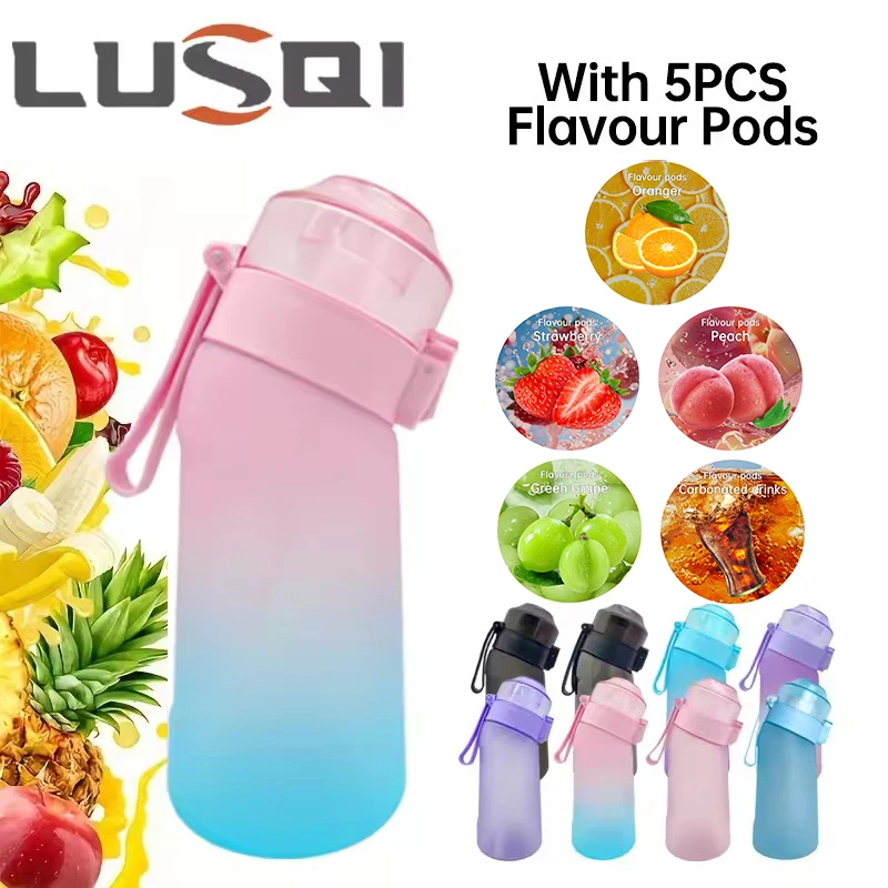 

LUSQI 1PC 500ML Flavored Water Bottle Outdoor Sports Cup With Straw & 5 Flavor Rings Portable BPA-FREE Water Cup