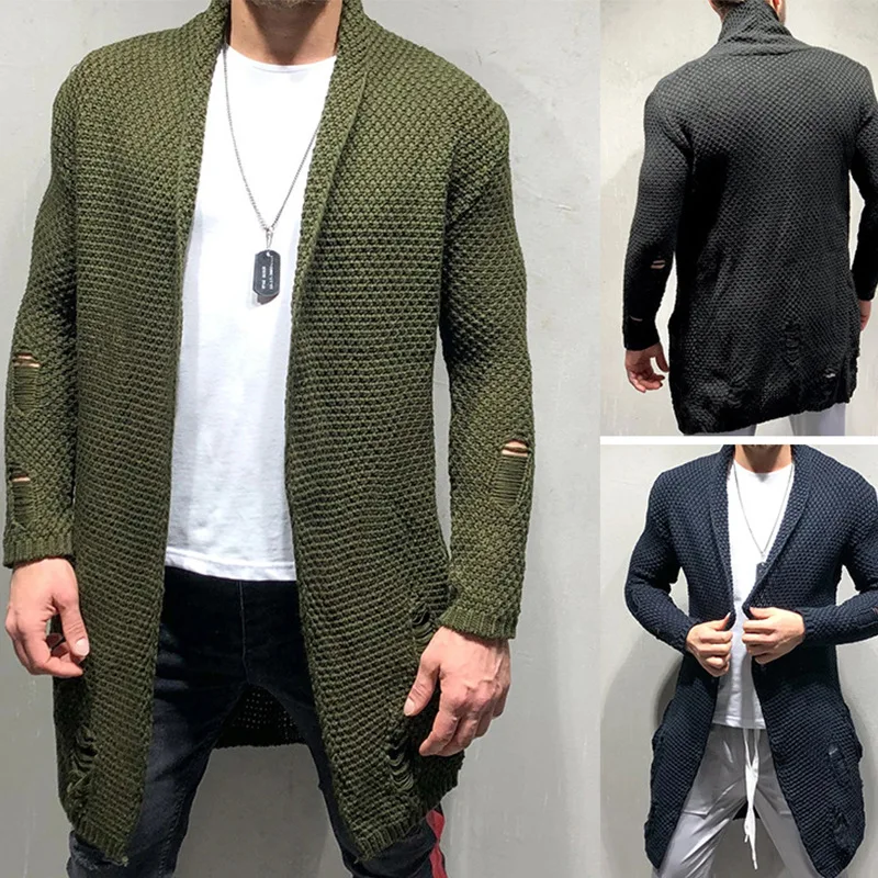 

New men's knitted coat long cardigan sweater fashion casual large men's jacket Trench coat Spring 2022