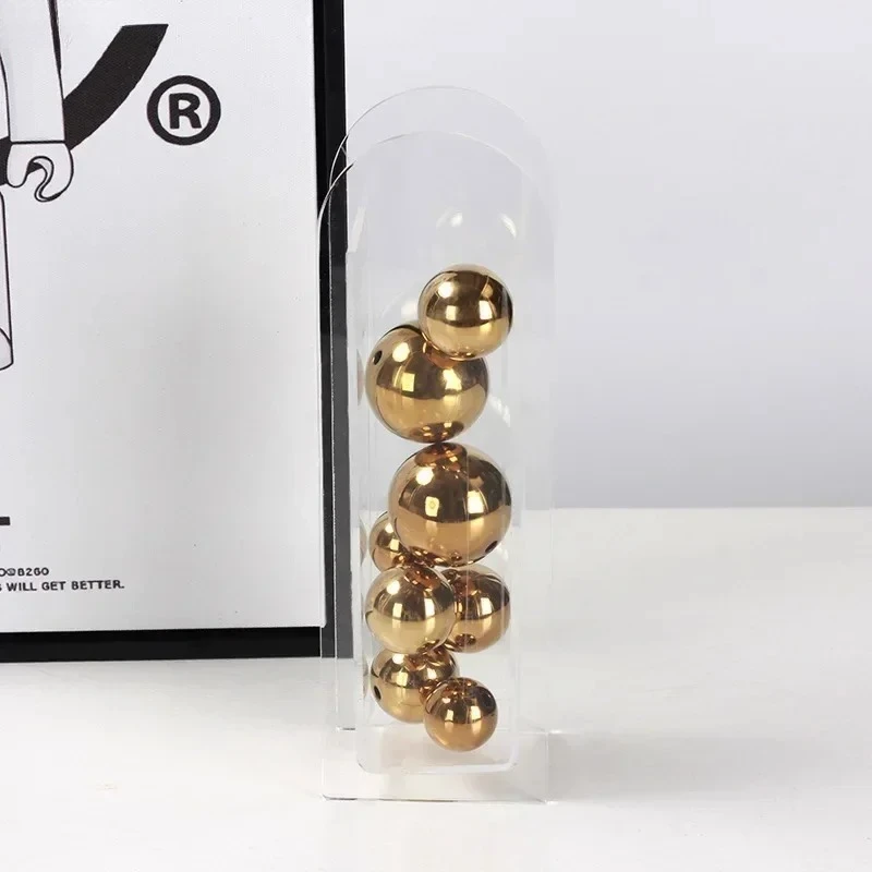 Golden/silver Ball Acrylic Transparent Box Abstract Handicraft Desk Decoration Sphericity Crafts Ornaments Room Aesthetics Decor