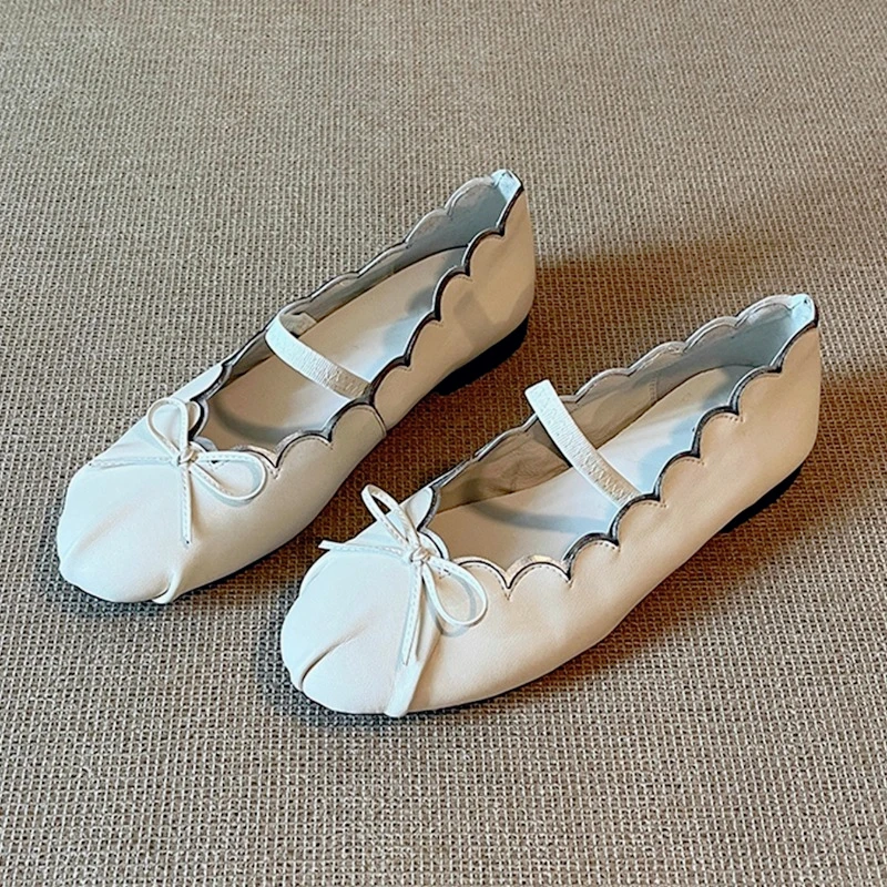 

Sweet Bowknot Design Comfort Soft Ballet Flats Women Elegant Dress Shoes Fashion Pleated Shallow Flats Loafers Zapatos De Mujer