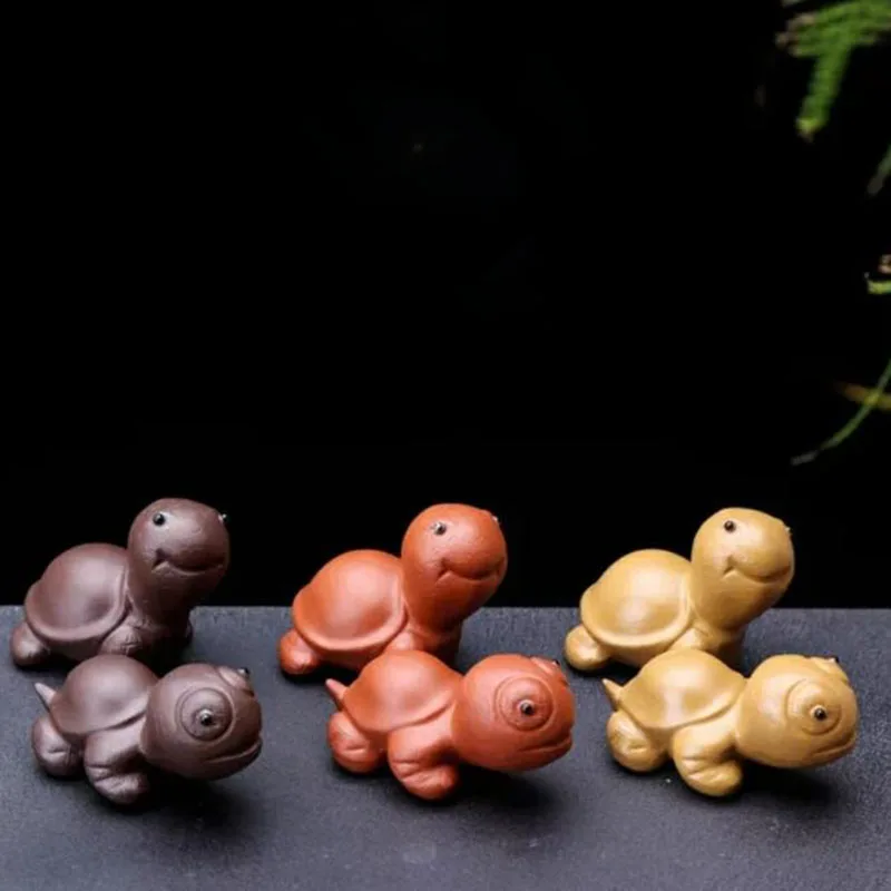 Porcelain Cute Turtle Tea Pet Purple Clay Tea Play Miniature Figurines Desktop Ornaments Tea Accessories