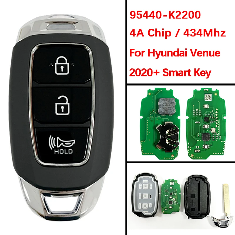 

CN020393 Aftermarket 3 Buttons Smart Key Fob FCC 95440-K2200 433Mhz 4A Chip SY5QXFGE03 For Hyundai Venue 2021