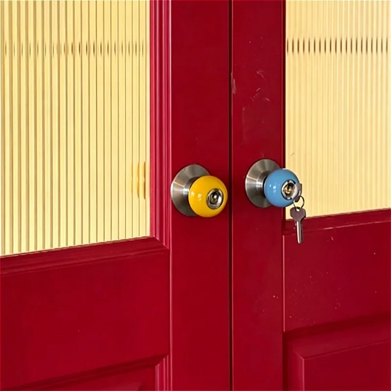 Ceramic universal wooden door lock European-style pastoral pure copper lock core indoor room door lockset