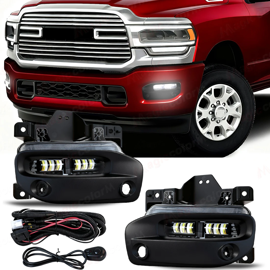 LED Fog Lamps For Dodge Ram 2500 3500 2019 2020 2021 2022 2023 2024 Car Front Bumper Headlights DRL Daytime Running Lights 12V