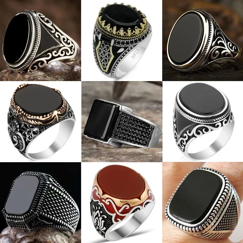 Punkboy Vintage Shaped Geometric Oval Black Glossy Men\'s Ring for Anniversary Party Wedding Male Rings Jewelry Accessories 6-14