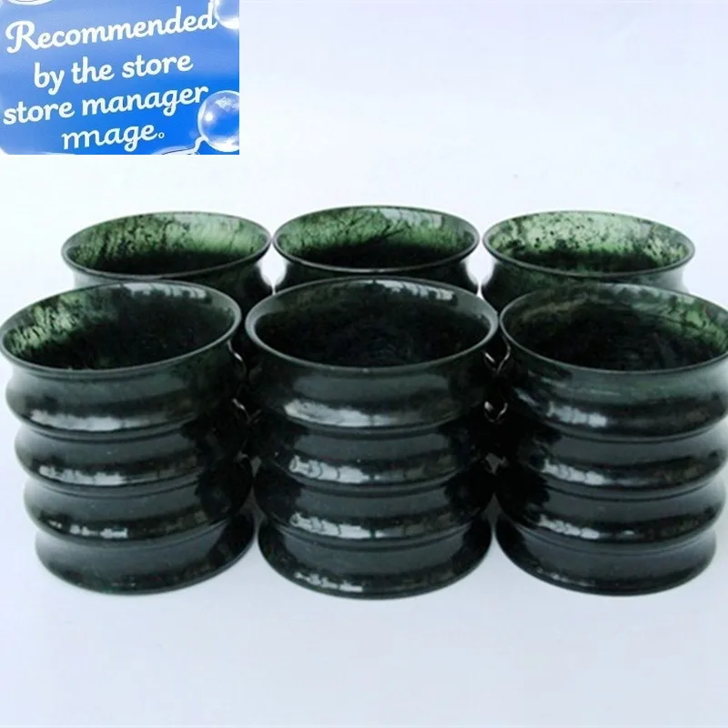 

Natural Green Jade Bamboo Teacup Magnetic Health Gongfu Teaware Hand Carved Jades Stone Tea Ceremony Master Cups Kung Fu Teasets