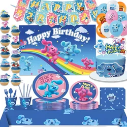 Cartoon Blues Clues Theme Birthday Party Supplies Tableware Sets Blue Spotted Dog Plate Napkin Cup Backdrop Balloon baby Shower