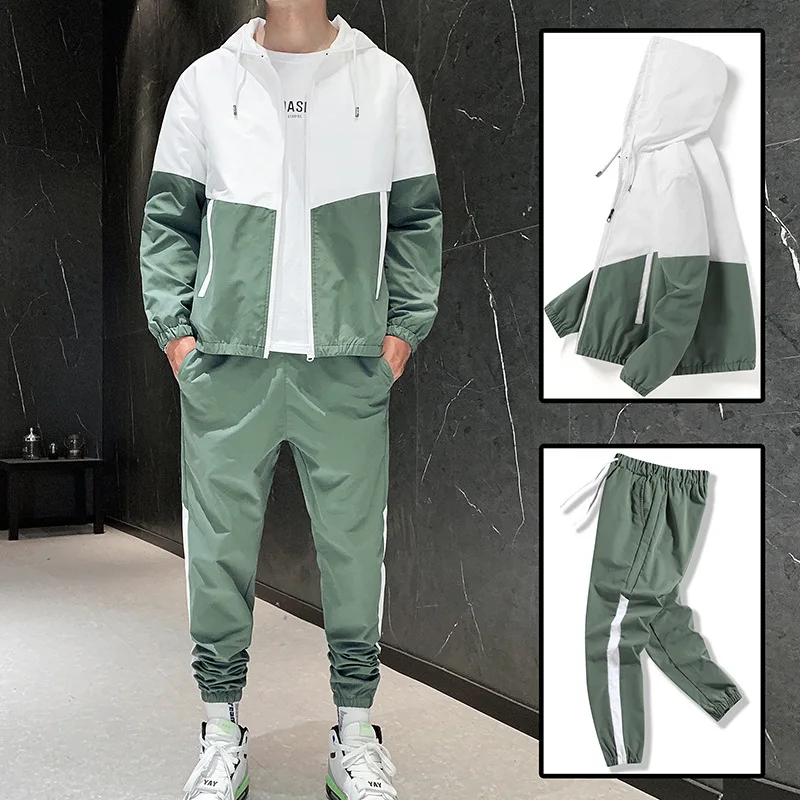 Chándal de moda para hombre al aire libre, ropa deportiva informal con capucha y cremallera, chaquetas y pantalones, conjuntos de 2 piezas, traje deportivo para correr de Hip Hop callejero