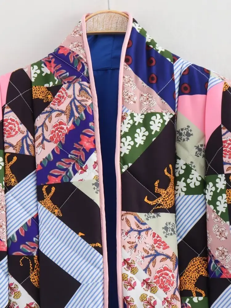 Luxury Floral Print Patchwork Lapel Collar Jacket Autumn Winter Cardigan Lightweight Coat Long Sleeves Top Design Streetwear New