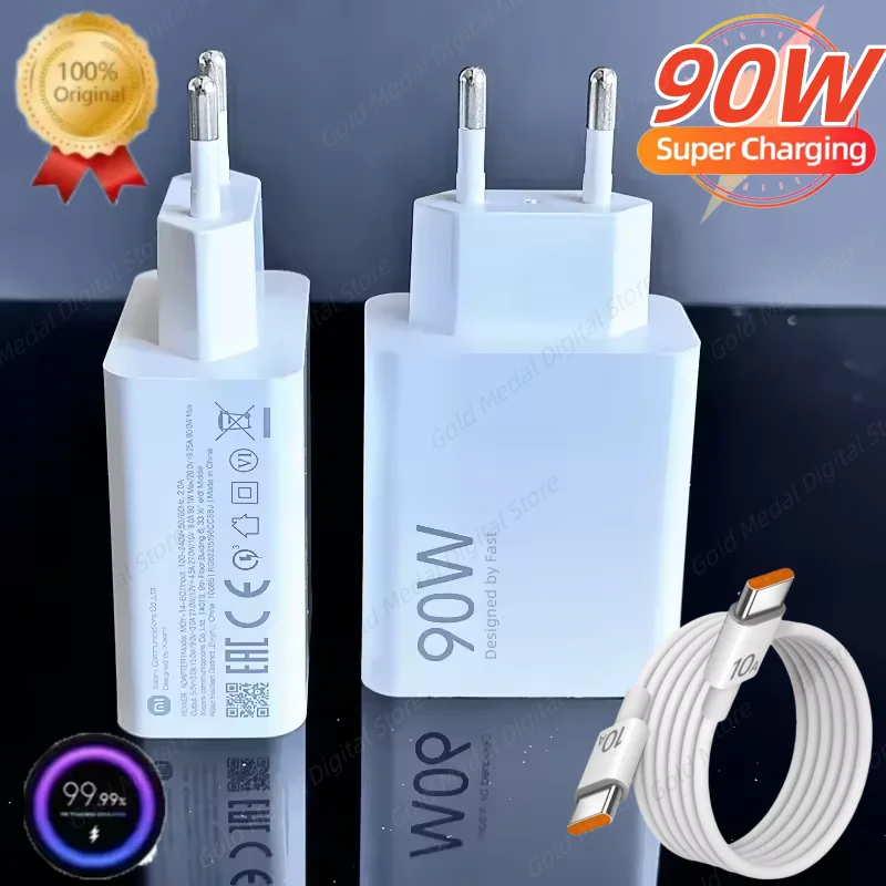 الأصلي 90 واط شاحن يو اس بي سريع كفاءة توربو شحن محول الطاقة ل Xiaomi 15 14 13 الترا 13t الوسادة 6 Redmi ملاحظة 14 13 برو