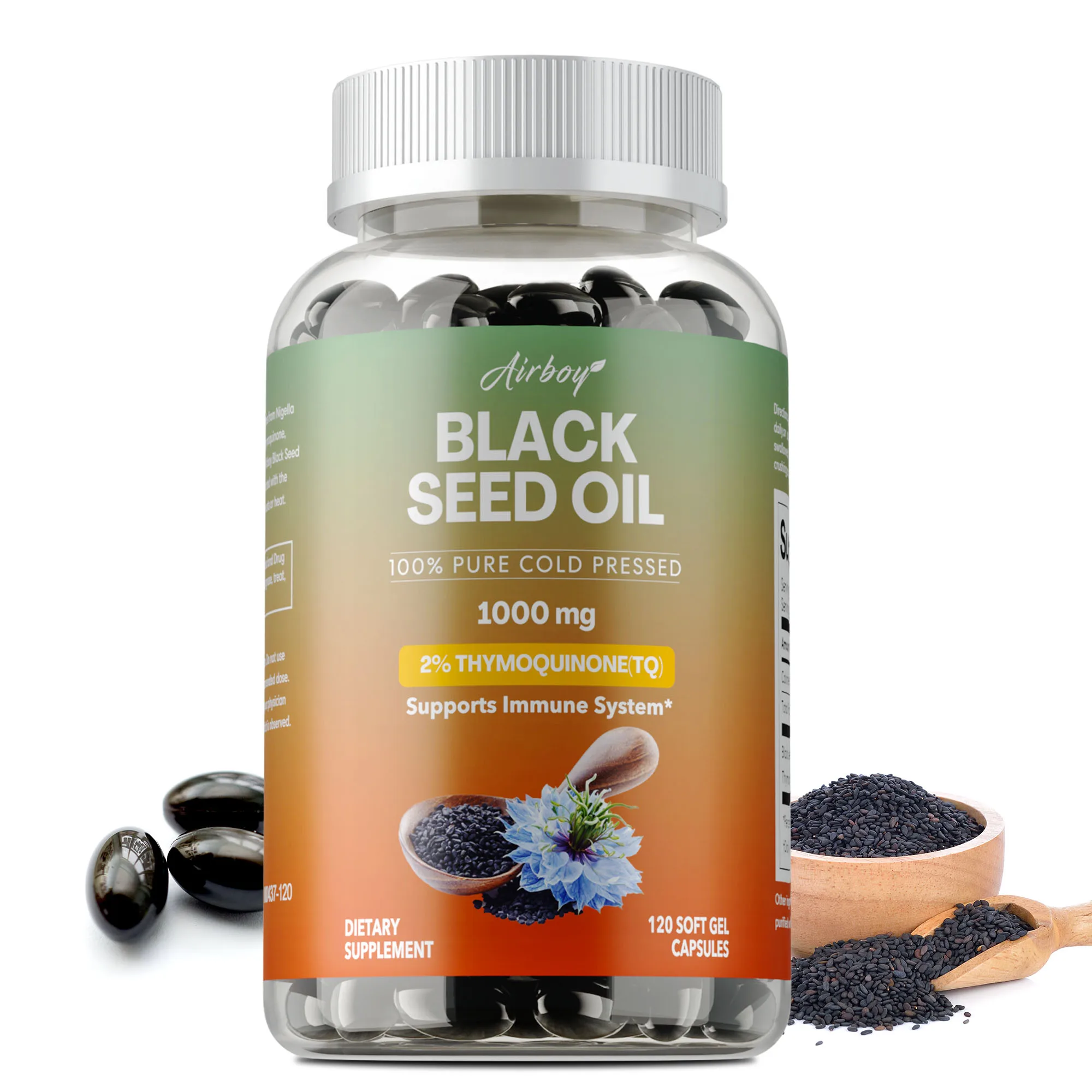 

Black Seed Oil Capsules - Antioxidant, Improves Digestion, Promotes Hair and Skin Health, Hair Growth, Immune Health, Non-GMO