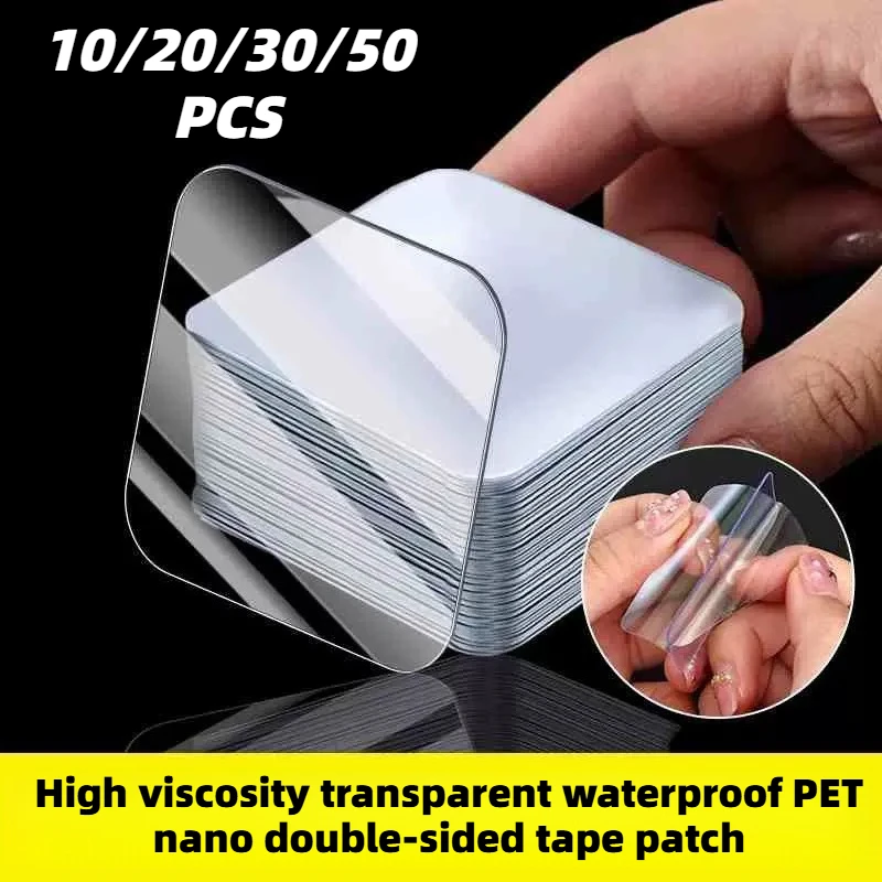 High viscosity transparent waterproof PET nano double-sided tape patch, square wall sticker waterproof transparent seamless tape