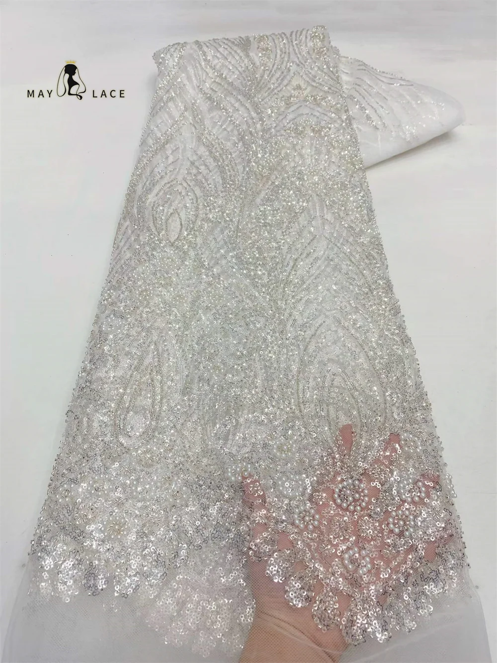 

Wholesale Bridal Wedding Gown Lace Fabric 5 Yards Hot-Selling 2026 High-Quality African French Beaded Sequin Tulle Lace Fabric