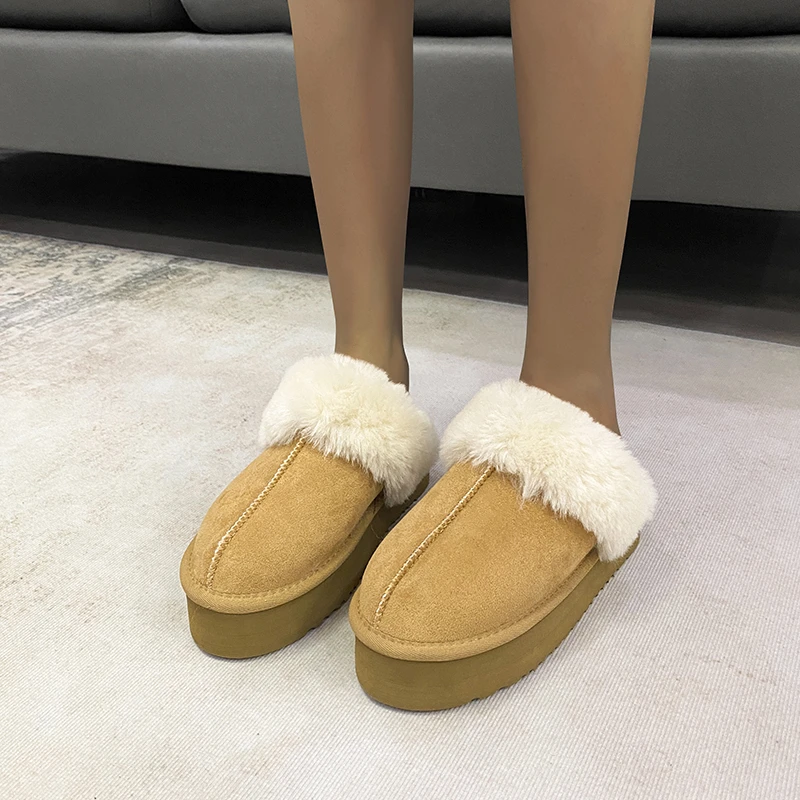 Chinelos grandes de algodão grosso feminino com superfície fosca, sapatos de pelúcia versáteis, monocromáticos, quentes, inverno, 2023