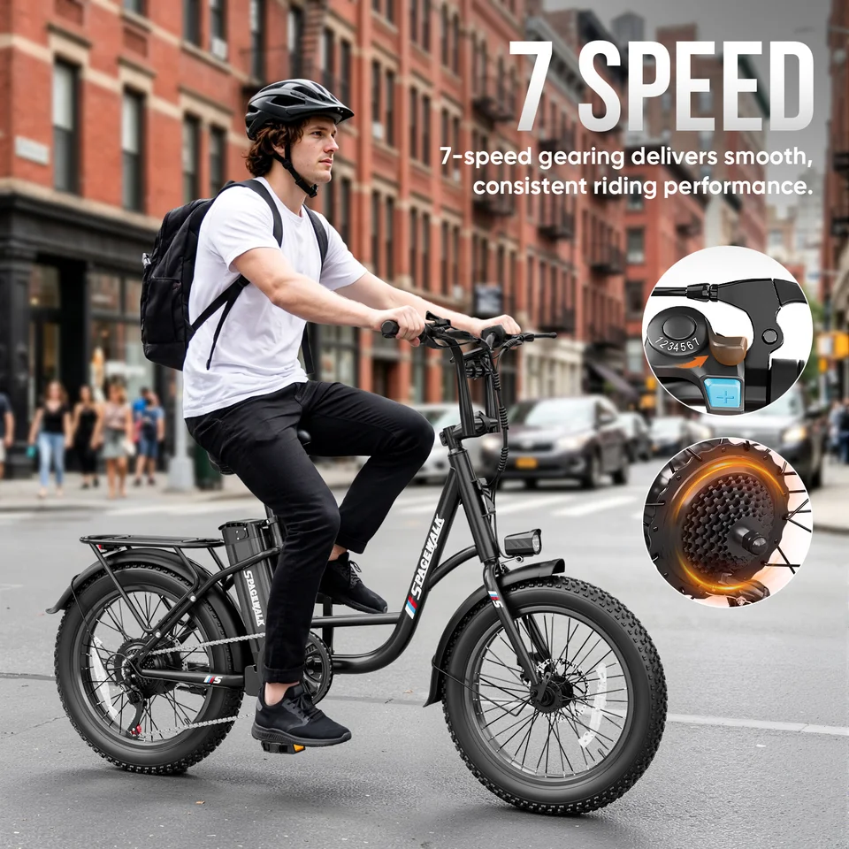 Spacewalk Fat Tire Electric Bike Adults 1500W Peak Motor 28MPH Speed 20x3.0 All Terrain Ebike 48V 13Ah Removable Battery NFC Unlock UL Certified USA Warehouse image 6