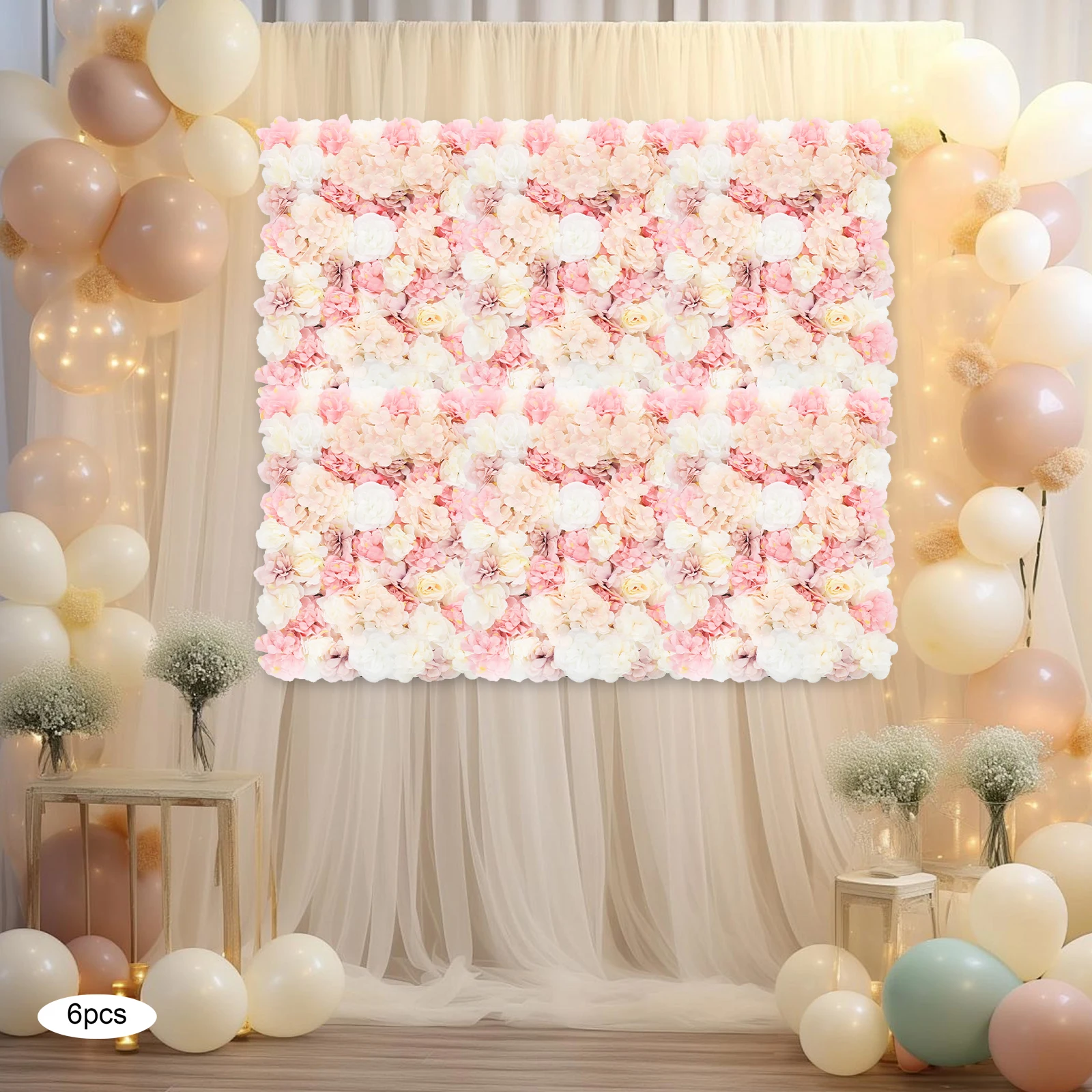 

6PCS Artificial Flowers Wall Panel 3D Flower Backdrop Faux Roses for Wall Party Wedding Bridal Shower Outdoor Decoration